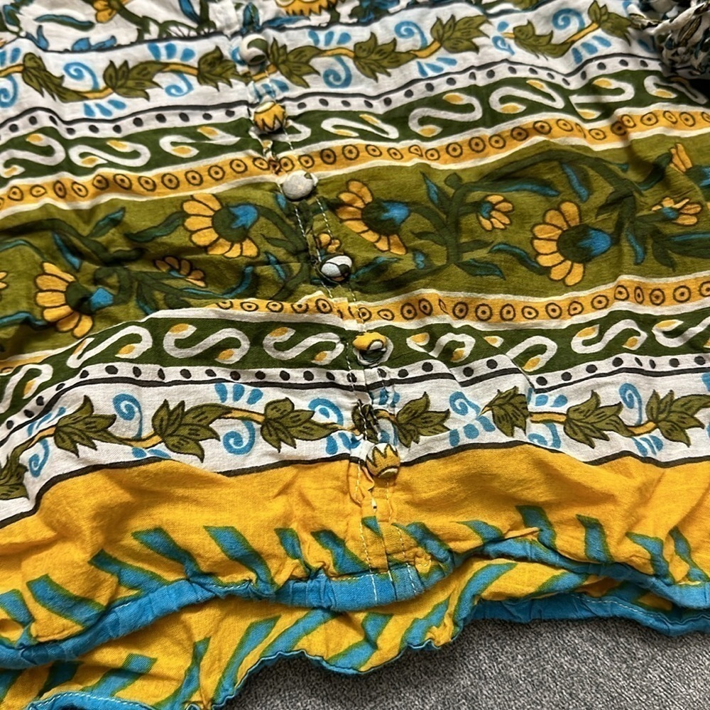 Cynthia Rowley Hippie Boho Top Green/Blue/Yellow Floral Shirt Size Small - Picture 3 of 6
